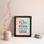 Infidu motivational quotes wall art featuring If The Plan Doesn't Work, Change The Plan But Never The Goal on a green and sandal background on the wall displayed on the wall . Perfect for inspiring your workspace.