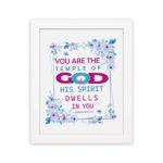 Infidu You Are The Temple Of God 1 Corinthians 3:16 Bible Wall Art with watercolor flowers and bold scripture design hung on the wall in a white frame