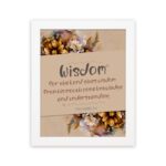 Proverbs 2:6 Christian Wall Art with "Wisdom" text, floral accents, and a beige background hung on the wall in a white frame