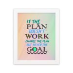 Infidu motivational quotes wall art featuring If The Plan Doesn't Work, Change The Plan But Never The Goal on a green and sandal background and white frame on the wall displayed on the wall . Perfect for inspiring your workspace.