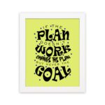 Infidu If The Plan Doesn't Work Change The Plan But Never The Goal wall art with a light green background and dark blue star design and white frame hung on the wall. Inspiring decor for home offices and workspaces.