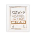 Infidu The Lord Remembers Us And Will Bless Us Psalm 115:12 Bible wall art with elegant text and plant border. hung on the wall in a white frame