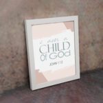 Bless The Lord O My Soul Psalm 103:1 Christian wall art with soft gray and peach tones, elegant font, and abstract brushstroke background. displayed on the wall in a white frame