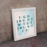 Infidu Psalm 56:4 Christian Wall Art - In God I Have Put My Trust I Will Not Fear with teal text and blue watercolor background. displayed on the wall in a white frame