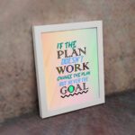 Infidu motivational quotes wall art featuring If The Plan Doesn't Work, Change The Plan But Never The Goal on a green and sandal background and white frame on the wall. Perfect for inspiring your workspace.