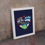 Infidu If The Plan Doesn't Work Change The Plan But Never The Goal wall art with a navy blue background red heart design and white frame on the wall. Inspiring decor for home offices and workspaces.