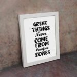 Infidu motivational quotes wall art featuring Don’t Wait For Opportunity, Create It on a white background and white frame on the wall. Perfect for inspiring your workspace.