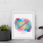 Infidu wall art featuring vibrant watercolor background and the text God Is Within Her She Will Not Fall Psalm 46:5. displayed on the wall in a white frame