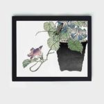 This stunning vintage art print of a Japanese paper-cutter beetle by Morimoto Toko,displayed on a wall