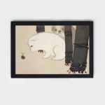 charming vintage art print of a dog and snail from Momoyogusa Flowers of a Hundred Generations,hung on the wall