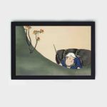 this stunning vintage art print of a samurai from Momoyogusa Flowers of a Hundred Generations,mounted on the wall