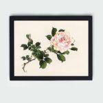 Experience the elegance of a pink rose with this vintage art print by Kono Bairei,mounted on the wall