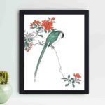 Discover the beauty of a Japanese Long-tailed Tit and a Pomegranate in this vintage art print by Numata Kashu,placed on the wall