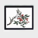 Discover the vibrant beauty of Firethorns in this vintage art print by Kono Bairei.,placed on the wall