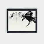 this exquisite vintage art print of Japanese crows perched on a branch by Watanabe Seitei,placed on the wall