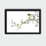 Discover the beauty of a Japanese Bunting and Plum Tree in this vintage art print by Numata Kashu,placed on the wall