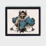 this stunning vintage art print of a warrior by Kono Bairei,displayed on the wall