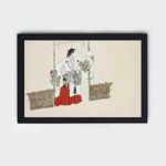 Unveil the mystery with this Kamisaka Sekka masked man art print,mounted on the wall