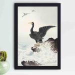 Discover the beauty of a Red-masked Cormorant in this vintage art print by Ohara Koson. ,placed on the wall