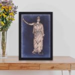 Add the power and wisdom of Athena with this vintage art print,Placed on a table