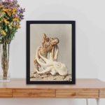 this stunning vintage art print of a Japanese wood carving by Kazumasa Ogawa,placed on the table