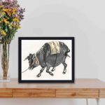 the power and majesty of a Black Bull in this vintage art print by Kono Bairei,placed on the table