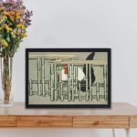 Stunning vintage art print featuring Roosters from Kamisaka Sekka's renowned "Momoyogusa"kept on a table with black frame