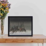 magic of the night with this Kogyo Tsukioka "Ships at Night" art print,displayed on a table