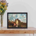 The countryside with Winslow Homer's "Two Girls with Sunbonnets," kept on a table with black frame