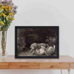 Our George Stubbs "Tygers at Play" print,displayed on a table with black frame