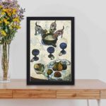 Vintage art print of Paul Gauguin's "Still Life with Three Puppies." kept on a table