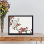 vibrant world of birds with this Numata Kashu parrot and Pyrus spectabilis art print,displayed on a table