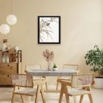 Experience the harmony of nature with this Japanese Grey Bunting and Rise Plant art print by Numata Kashu,framed and placed on the wall