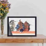 drama of Noh theater with this Kogyo Tsukioka "Ikkaku sennin" art print,kept on a table