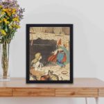 Experience the magic of Cinderella with this vintage art print,displayed on a table