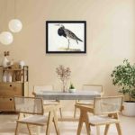 vintage art print of a Standing Ruff by Gerardus van Veen. This stunning reproduction captures the bird's beauty in exquisite detail,hung on a yellow background wall