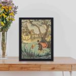 The charm of Puss in Boots with this vintage art print,displayed on a table