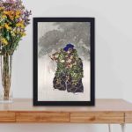 Experience the drama of Noh theater with this Kogyo Tsukioka "Eboshiori" art print,Placed on a table