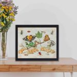 Marvel at intricate details of insects and fruits in this vintage art print by Jan van Kessel,displayed on a table