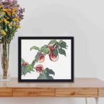 This stunning vintage art print of a caterpillar on a peach tree by Morimoto Toko,framed and placed on the wall