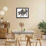 the power and majesty of a Black Bull in this vintage art print by Kono Bairei,placed on the wall