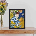 Captivating "Women with a Dog" art print by Pierre Bonnard,kept on a table with black frame