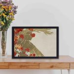 Experience the beauty of nature with this Kamisaka Sekka flower art print,kept on a table