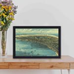 Escape to the charming coastal town of Provincetown with this vintage art print,displayed on a table