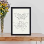 this stunning vintage art print featuring a butterfly and crane from Yatsuo no Tsubaki by Taguchi Tomoki,displayed on the table