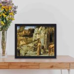 Spiritual beauty of Saint Francis in the Desert by Giovanni Bellini,mounted on the wall with black frame