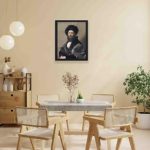 Our vintage art print of Raphael's "Portrait of Baldassarre Castiglione",hung on a yellow background wall