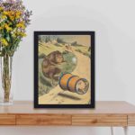 Discover the charm of the Three Little Pigs with this vintage art print,displayed on a table