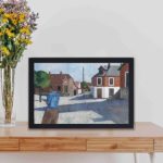 Bygone era with this vintage street scene art print,kept on a table