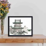 the serene beauty of Japanese architecture in this vintage art print by Kono Bairei,placed on the wall